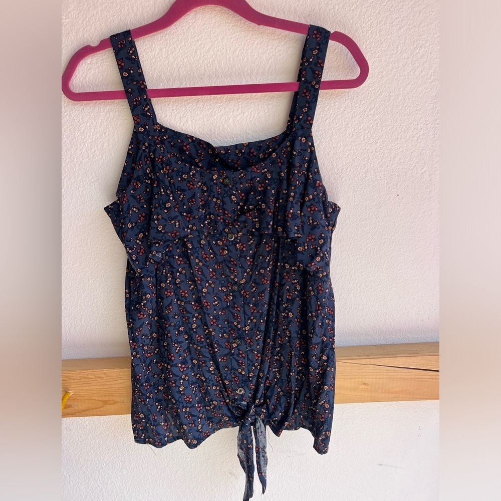 Bobeau Blue Tie Front Relaxed Tank Top